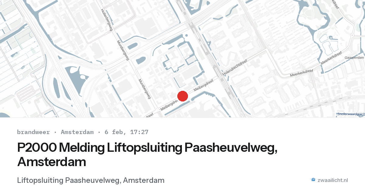 P2000 Melding Liftopsluiting Paasheuvelweg, Amsterdam — 6 feb 2026