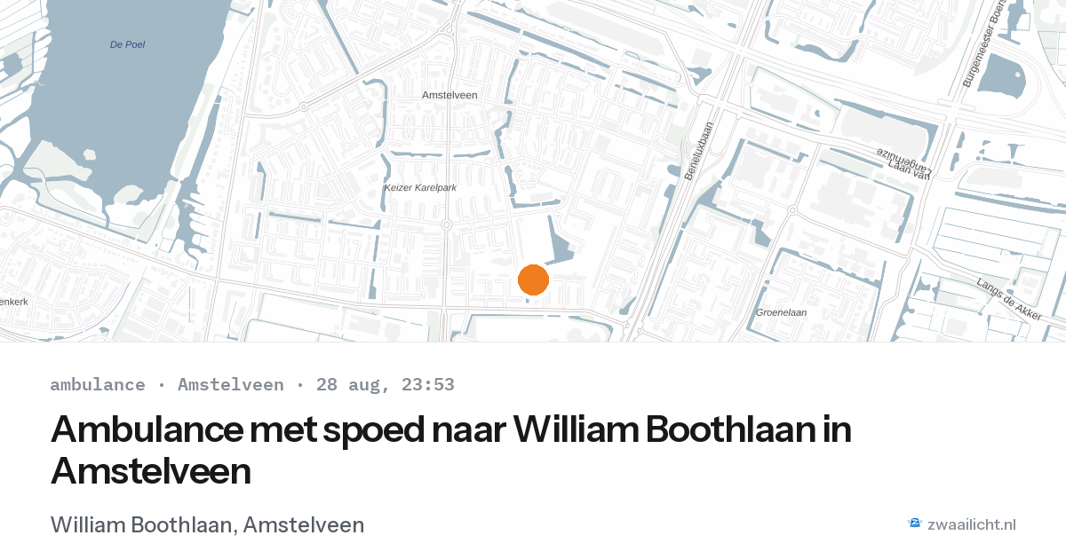 Ambulance met spoed naar William Boothlaan in Amstelveen — 28 aug 2026