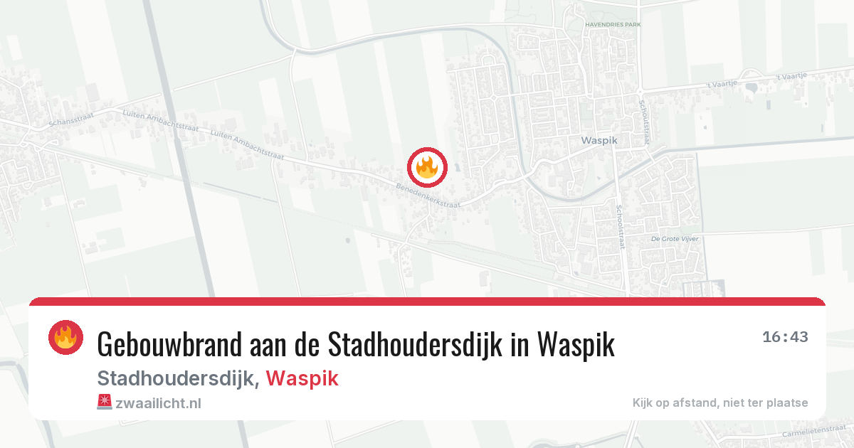 Gebouwbrand aan de Stadhoudersdijk in Waspik — 16 jul 2026