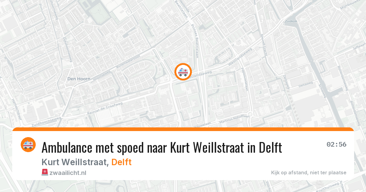 Ambulance met spoed naar Kurt Weillstraat in Delft — 2 aug 2026