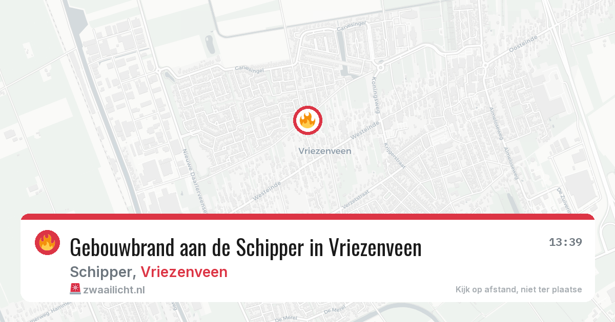 Gebouwbrand aan de Schipper in Vriezenveen — 9 jun 2026