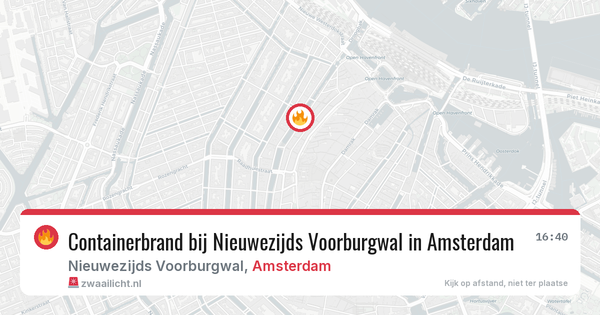 Containerbrand bij Nieuwezijds Voorburgwal in Amsterdam — 13 aug 2026
