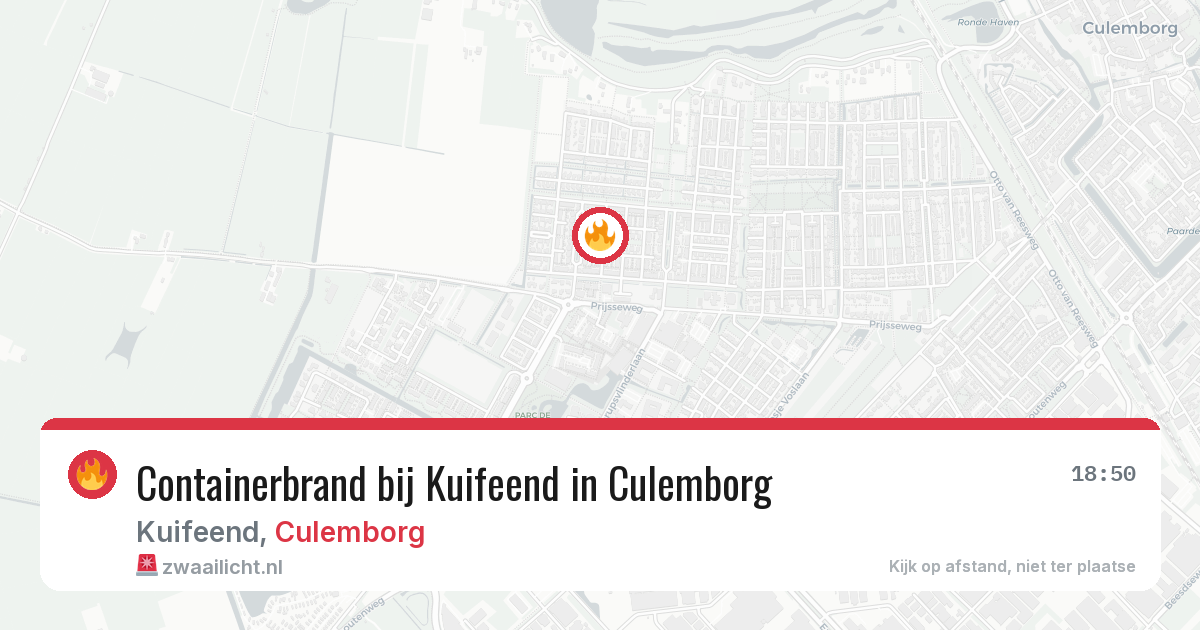 Containerbrand bij Kuifeend in Culemborg — 22 apr 2026