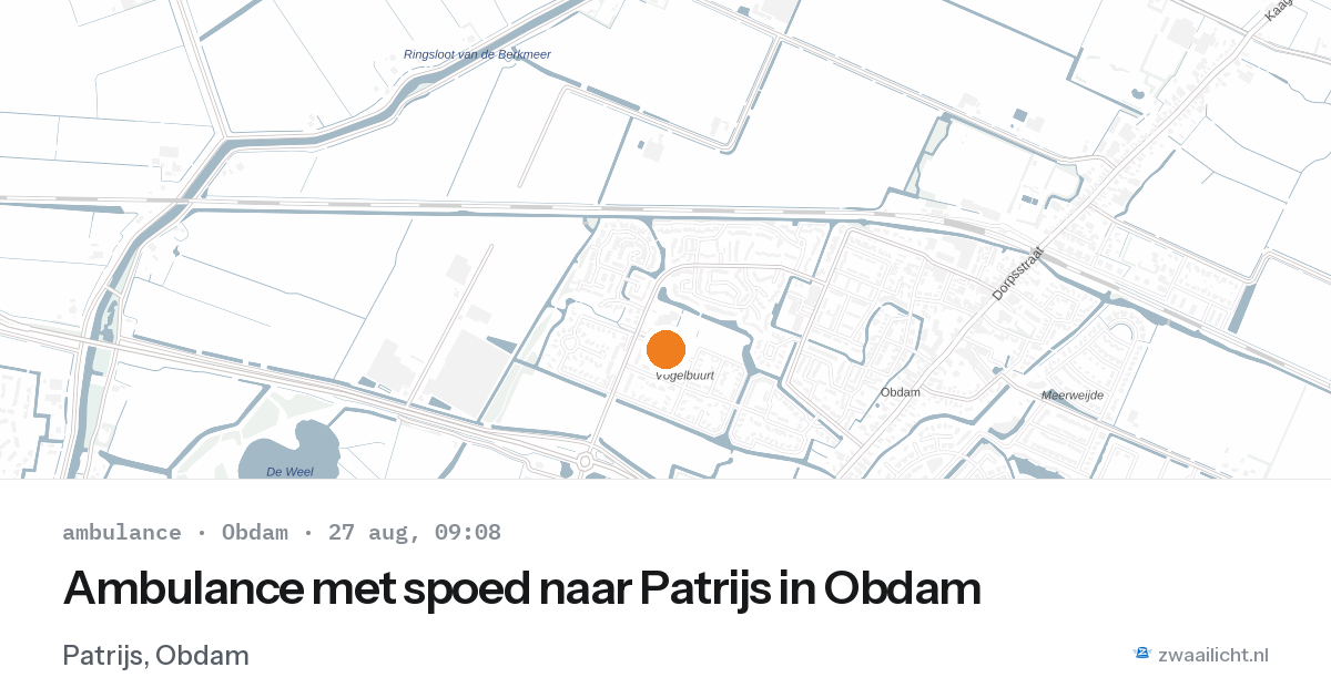 Ambulance met spoed naar Patrijs in Obdam — 27 aug 2026