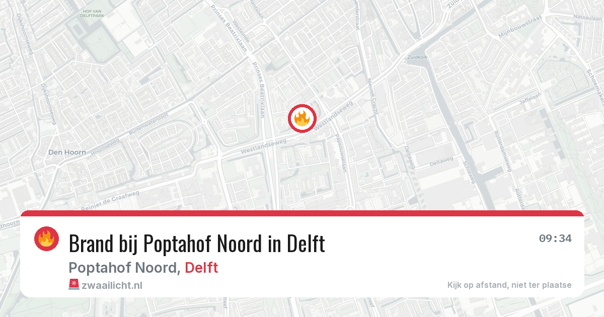 Brand bij Poptahof Noord in Delft — 14 aug 2026