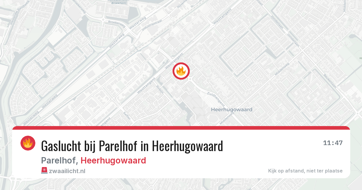 Gaslucht bij Parelhof in Heerhugowaard — 10 aug 2026