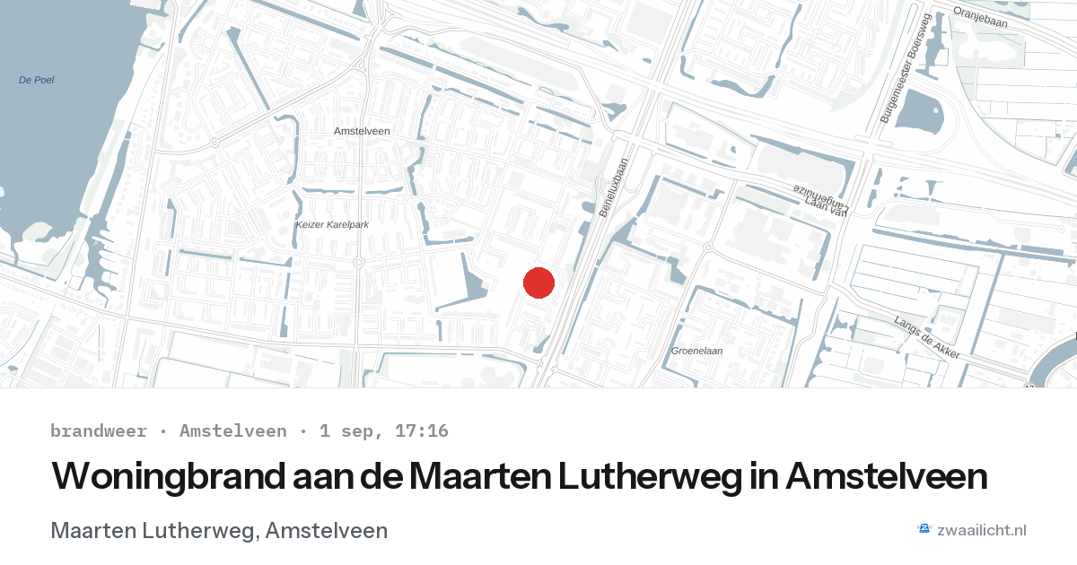 Woningbrand aan de Maarten Lutherweg in Amstelveen — 1 sep 2026