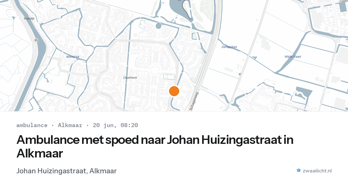 Ambulance met spoed naar Johan Huizingastraat in Alkmaar — 20 jun 2026
