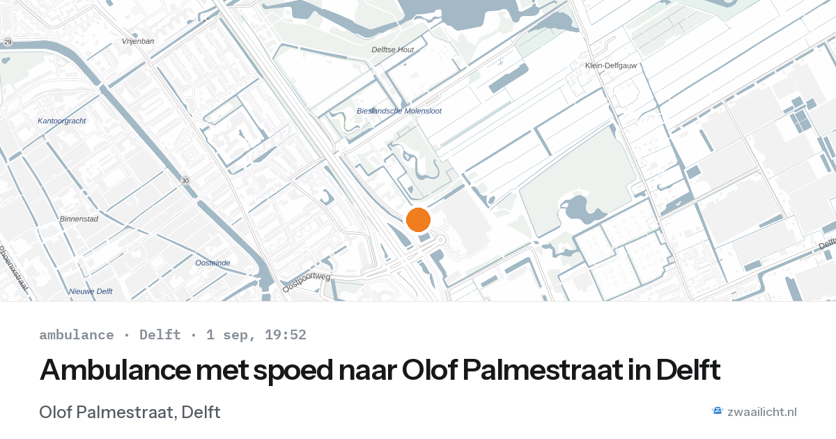Ambulance met spoed naar Olof Palmestraat in Delft — 1 sep 2026
