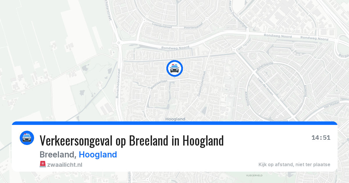 Verkeersongeval op Breeland in Hoogland — 6 aug 2026