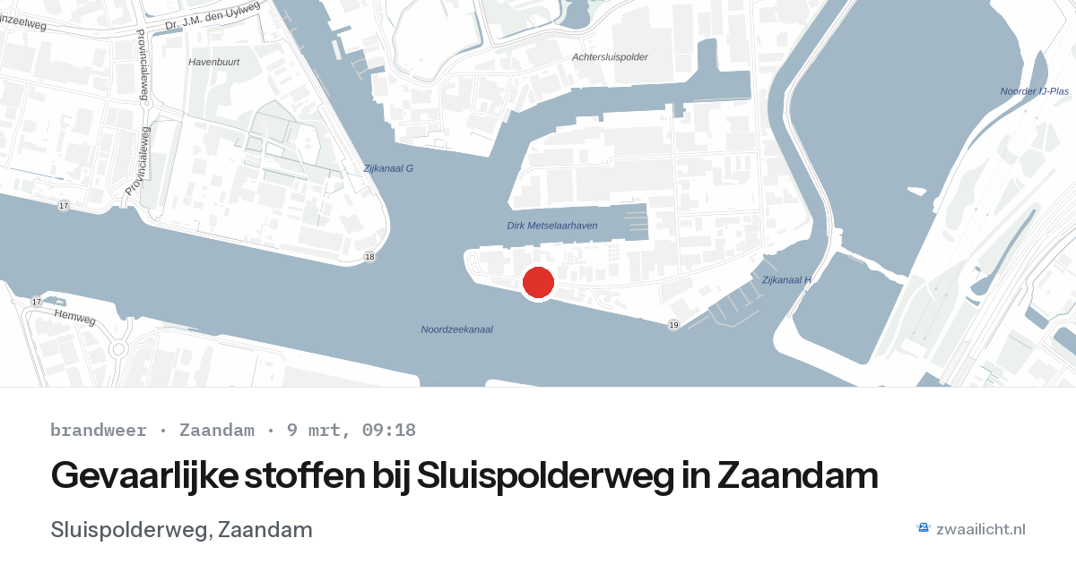 Gevaarlijke stoffen bij Sluispolderweg in Zaandam — 9 mrt 2026
