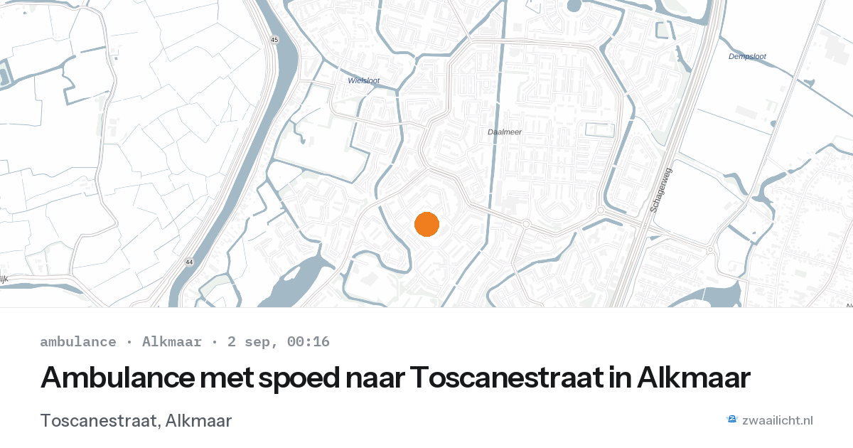 Ambulance met spoed naar Toscanestraat in Alkmaar — 1 sep 2026