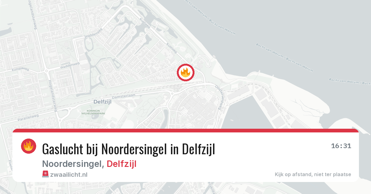 Gaslucht bij Noordersingel in Delfzijl — 9 aug 2026