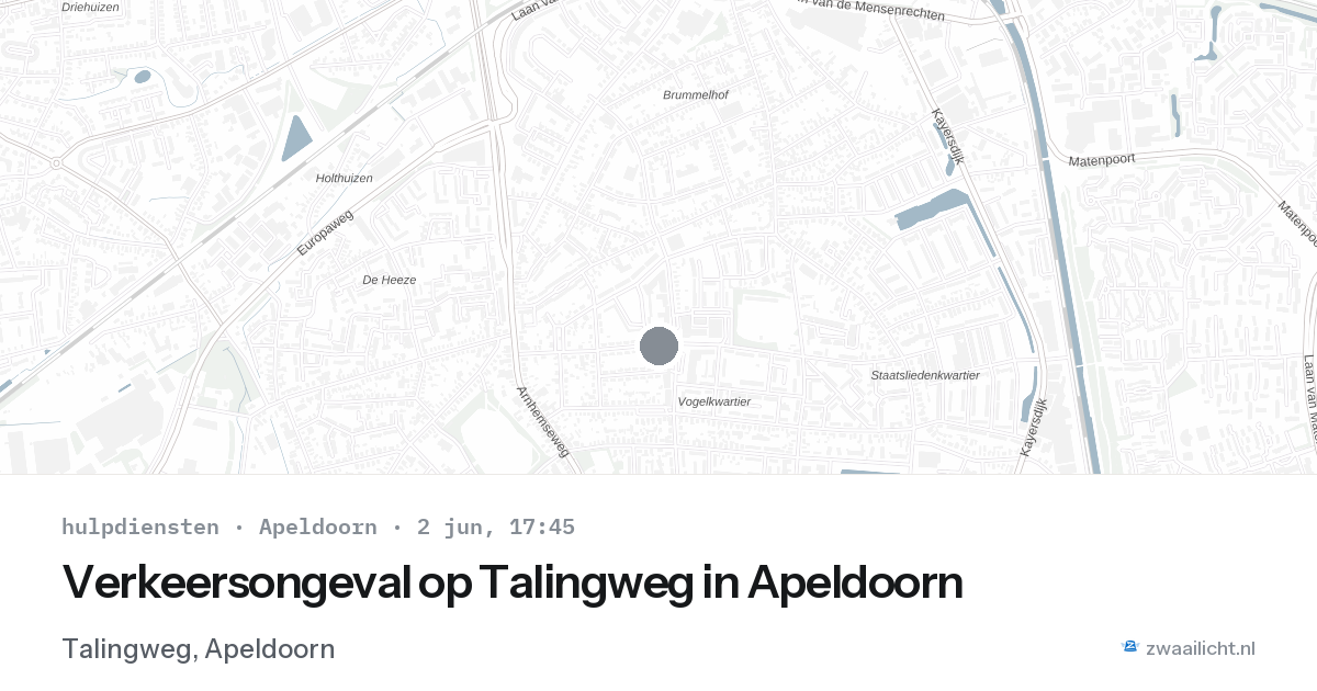 Verkeersongeval op Talingweg in Apeldoorn — 2 jun 2026