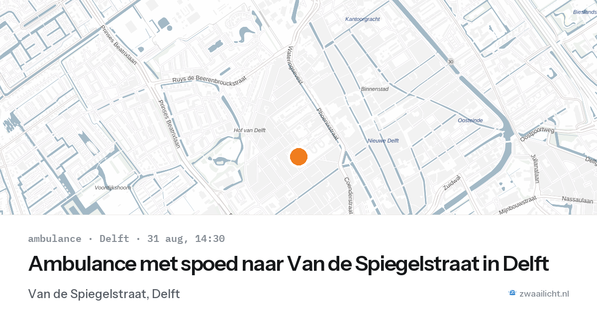 Ambulance met spoed naar Van de Spiegelstraat in Delft — 31 aug 2026