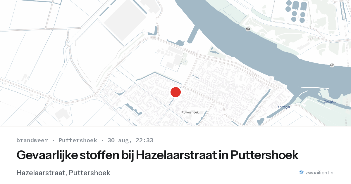 Gevaarlijke stoffen bij Hazelaarstraat in Puttershoek — 30 aug 2026