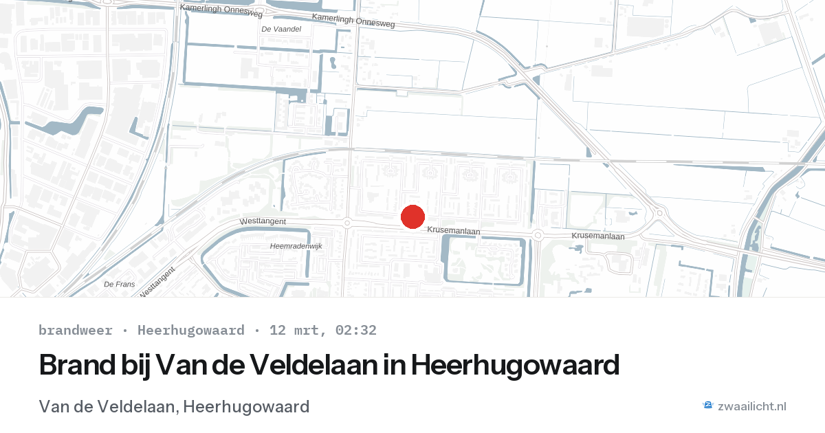 Brand bij Van de Veldelaan in Heerhugowaard — 12 mrt 2026