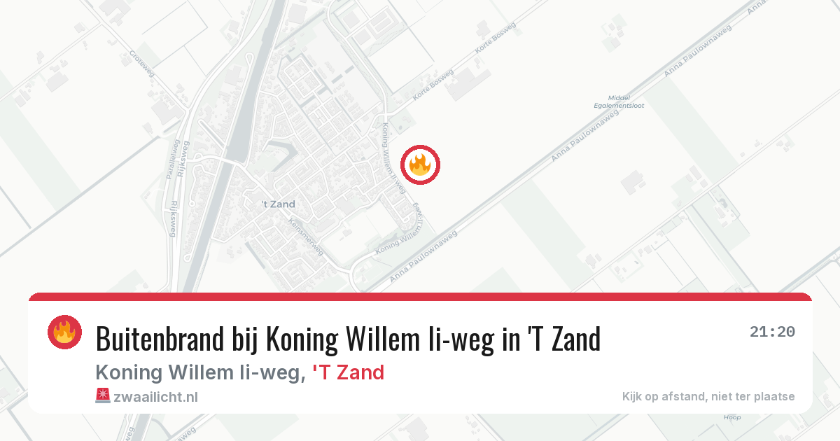 Buitenbrand bij Koning Willem Ii-weg in 'T Zand — 21 jun 2026