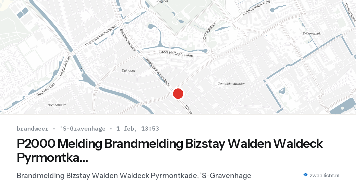 P2000 Melding Brandmelding Bizstay Walden Waldeck Pyrmontkade, 'S-Gravenhage — 1 feb 2026