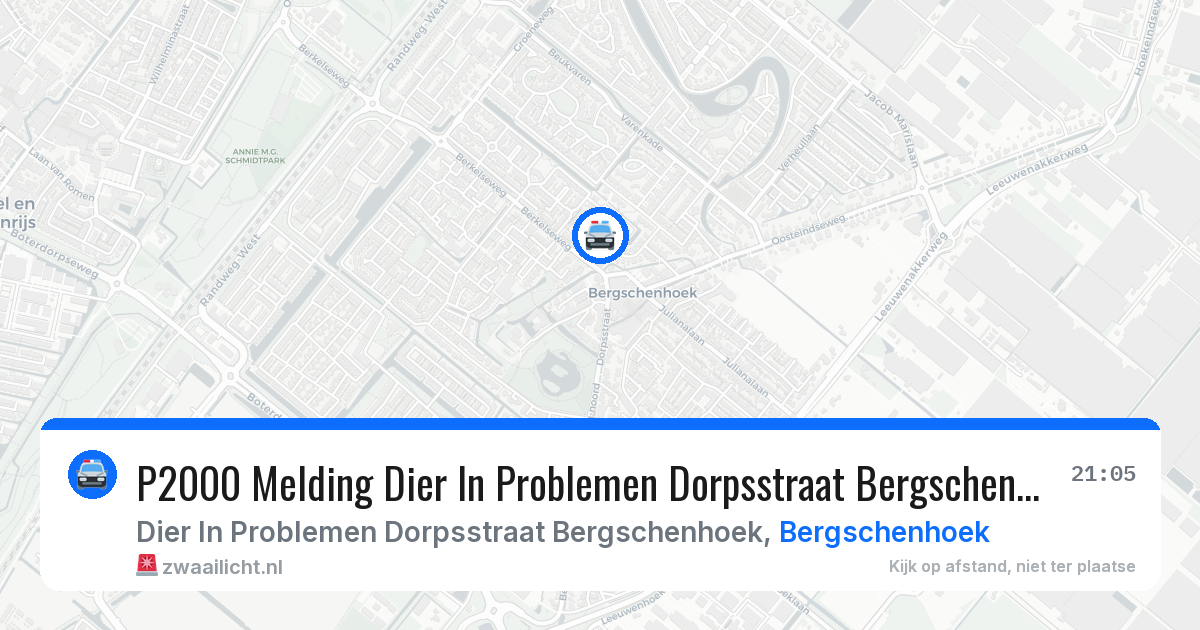 P2000 Melding Dier In Problemen Dorpsstraat Bergschenhoek, Bergschenhoek — 27 jun 2026