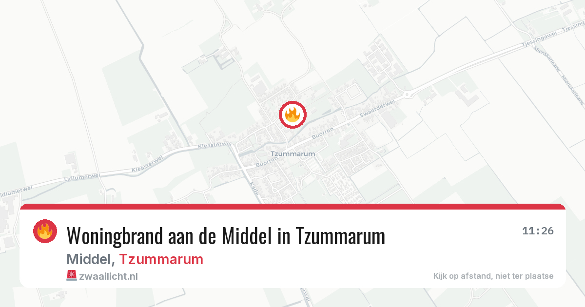 Woningbrand aan de Middel in Tzummarum — 20 jun 2026