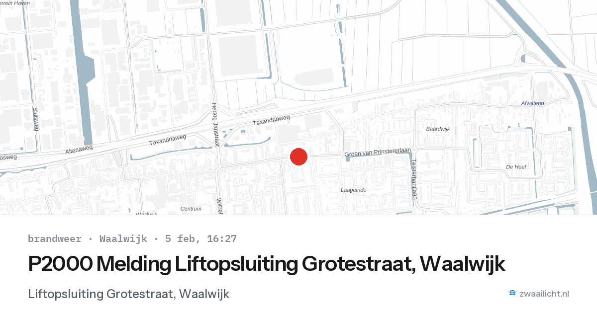 P2000 Melding Liftopsluiting Grotestraat, Waalwijk — 5 feb 2026