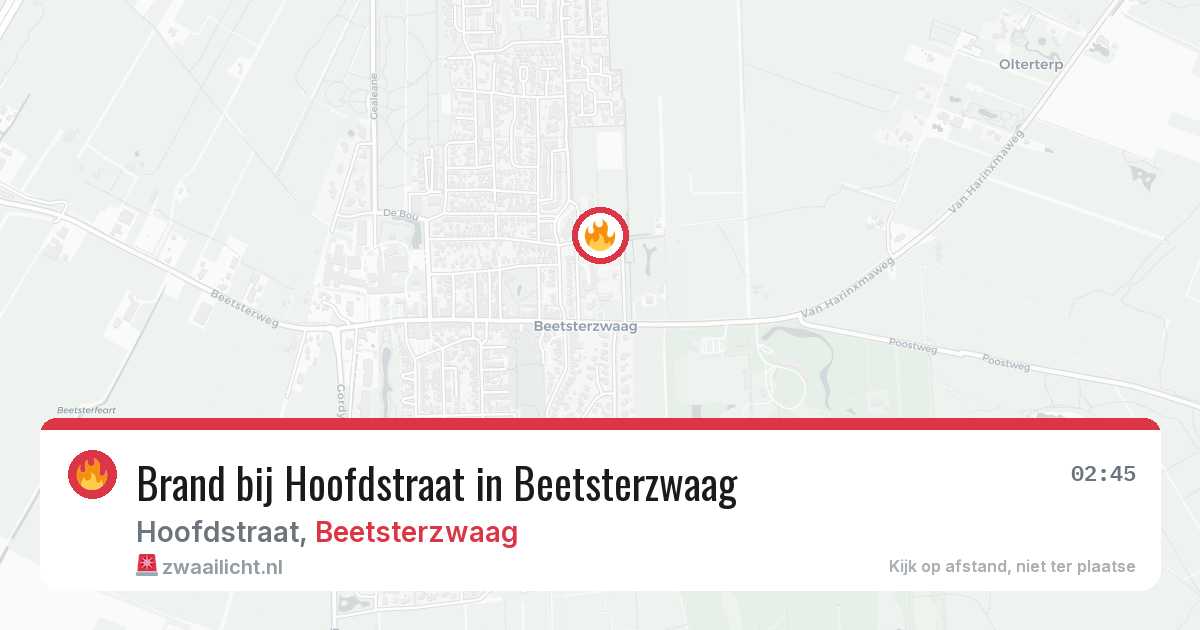 Brand bij Hoofdstraat in Beetsterzwaag — 1 aug 2026