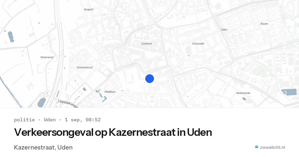 Verkeersongeval op Kazernestraat in Uden — 1 sep 2026