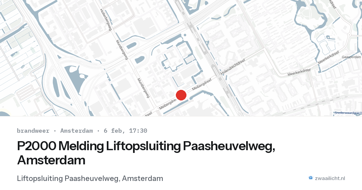 P2000 Melding Liftopsluiting Paasheuvelweg, Amsterdam — 6 feb 2026