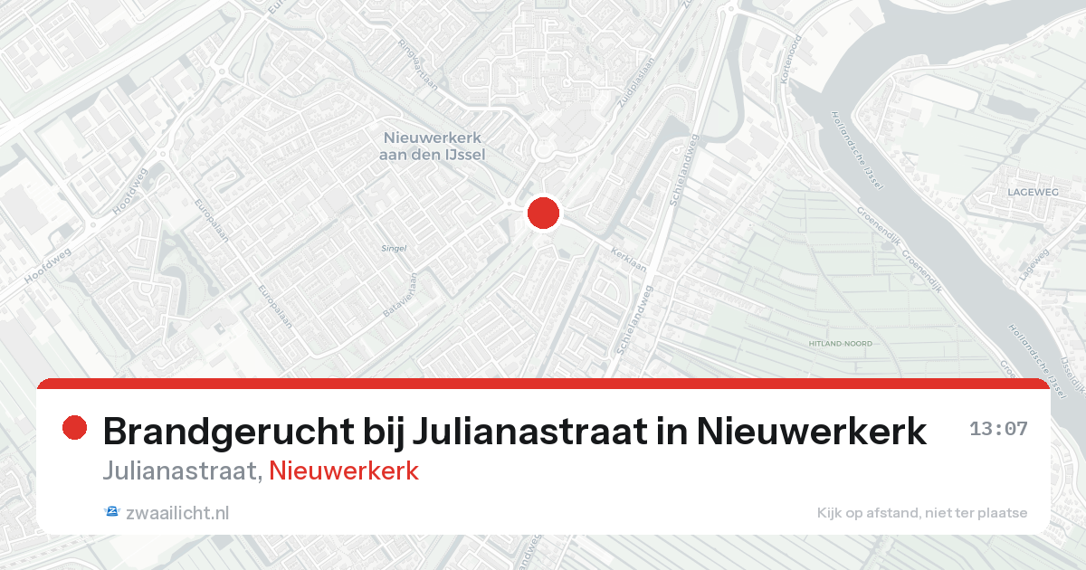 Brandgerucht bij Julianastraat in Nieuwerkerk — 14 aug 2026
