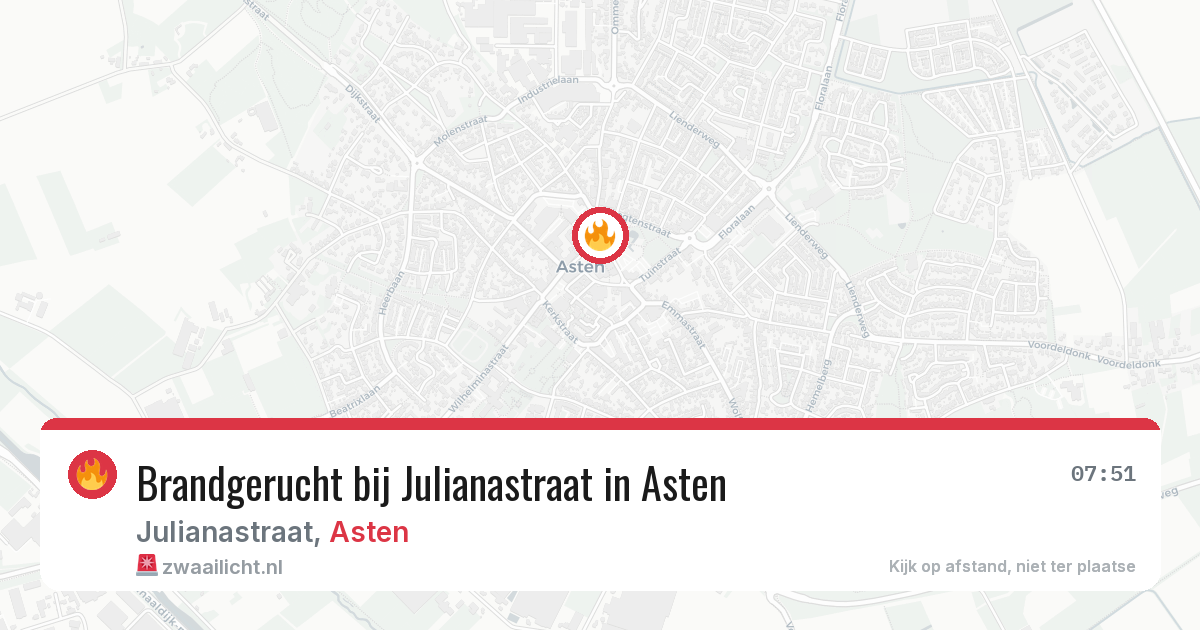 Brandgerucht bij Julianastraat in Asten — 12 aug 2026