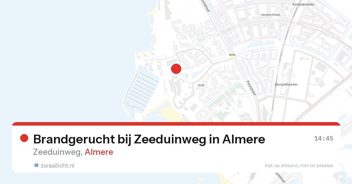 Brandgerucht bij Zeeduinweg in Almere — 27 aug 2026