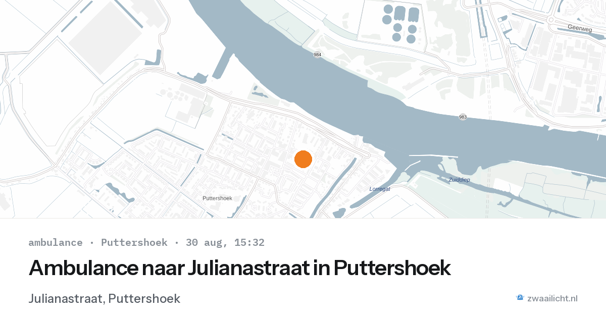 Ambulance naar Julianastraat in Puttershoek — 30 aug 2026