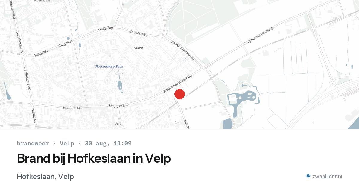 Brand bij Hofkeslaan in Velp — 30 aug 2026