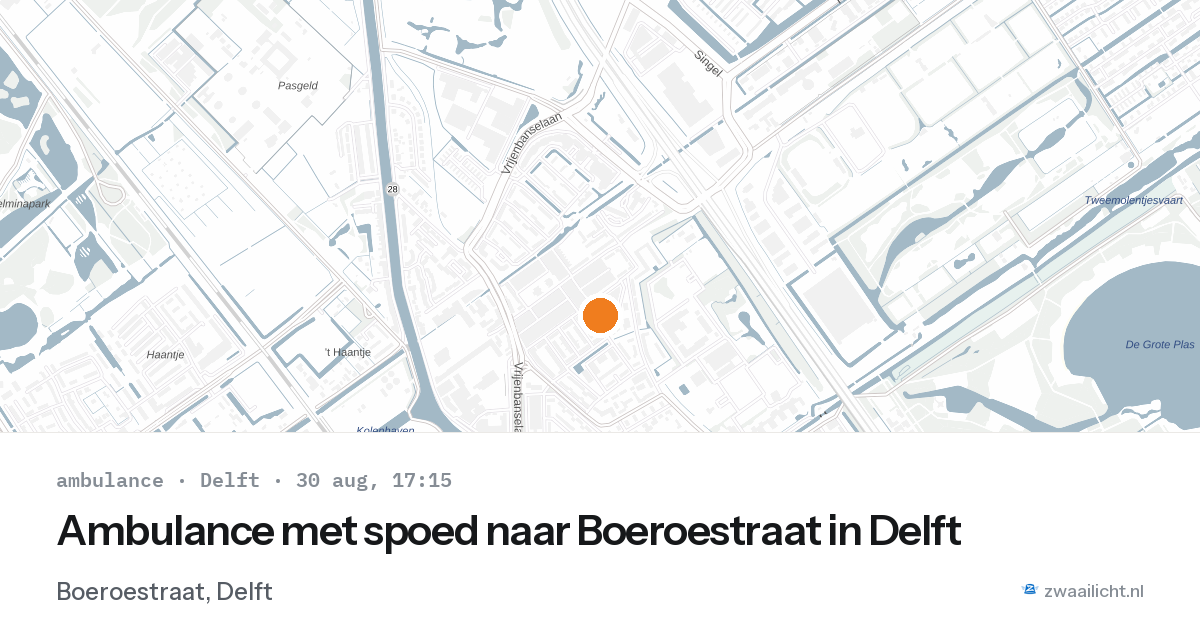 Ambulance met spoed naar Boeroestraat in Delft — 30 aug 2026
