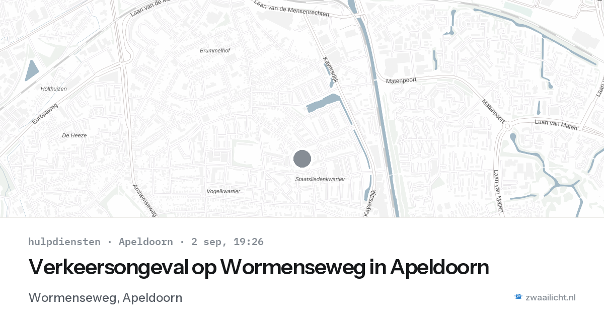 Verkeersongeval op Wormenseweg in Apeldoorn — 2 sep 2026
