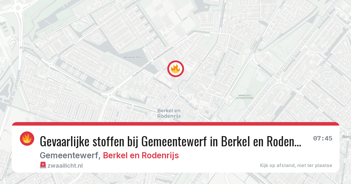 Gevaarlijke stoffen bij Gemeentewerf in Berkel en Rodenrijs — 10 jul 2026