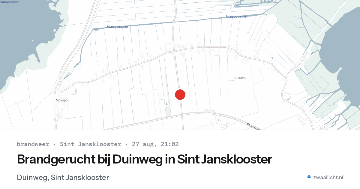 Brandgerucht bij Duinweg in Sint Jansklooster — 27 aug 2026