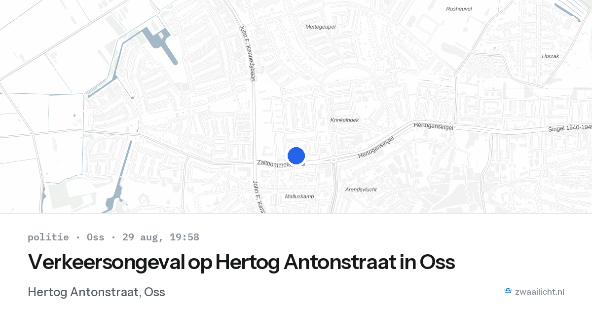 Verkeersongeval op Hertog Antonstraat in Oss — 29 aug 2026