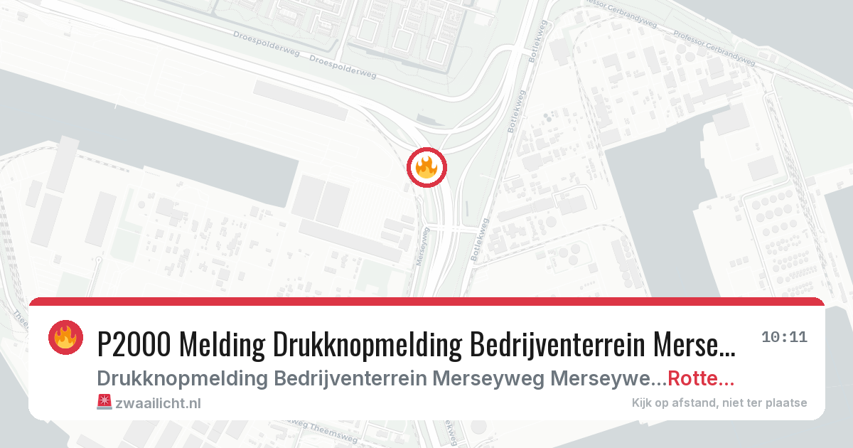 P2000 Melding Drukknopmelding Bedrijventerrein Merseyweg Merseyweg, Rotterdam — 30 jan 2026