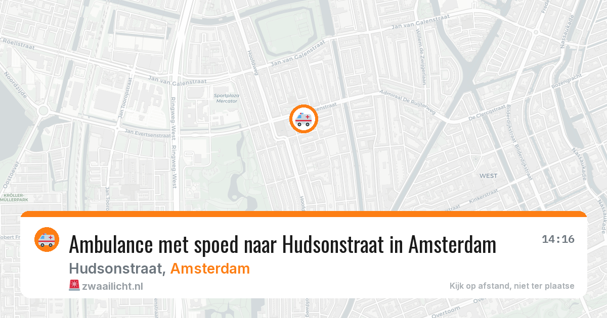 Ambulance met spoed naar Hudsonstraat in Amsterdam — 29 mei 2026