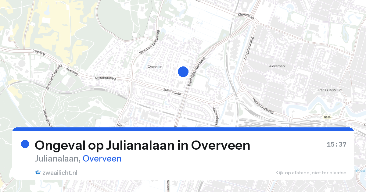 Ongeval op Julianalaan in Overveen — 27 aug 2026