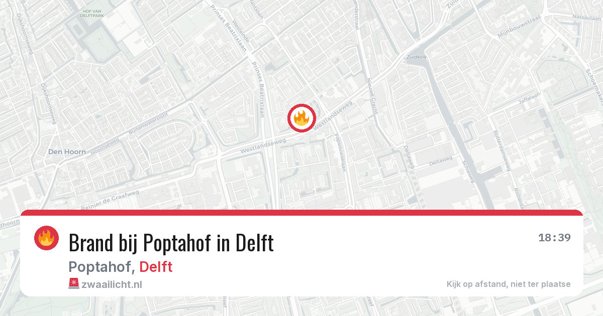 Brand bij Poptahof in Delft — 13 aug 2026