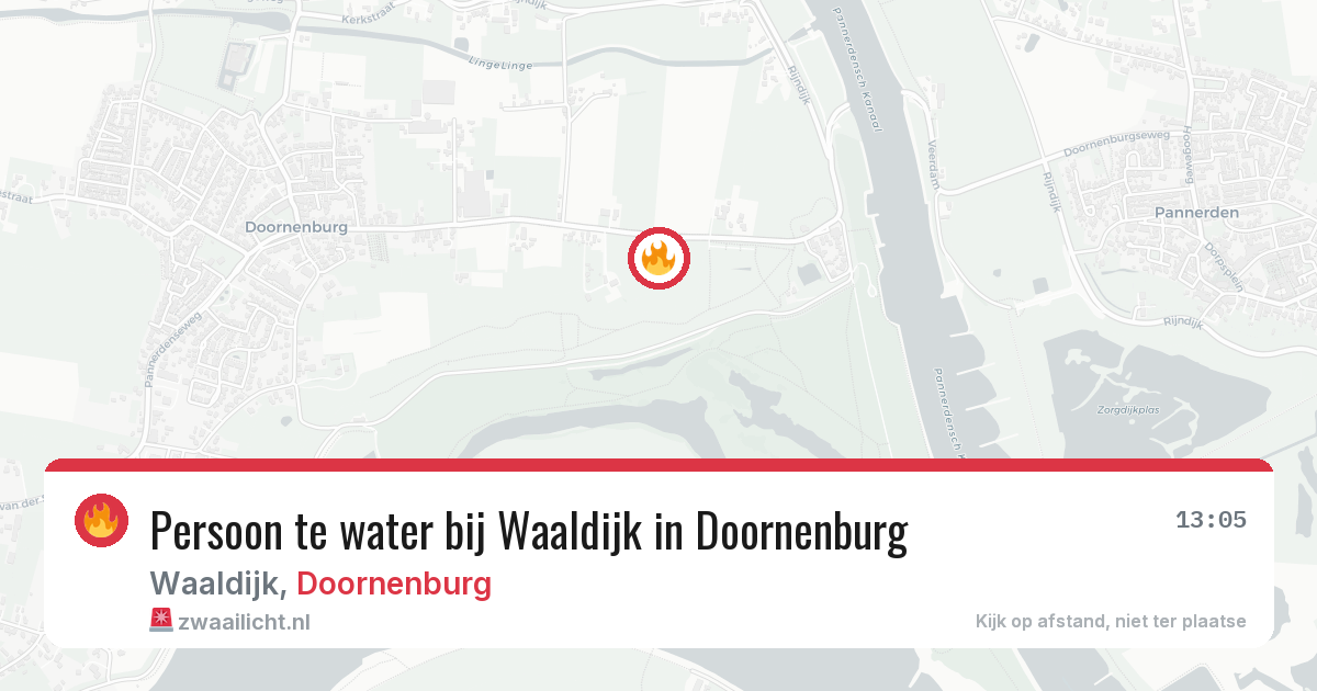 Persoon te water bij Waaldijk in Doornenburg — 7 apr 2026