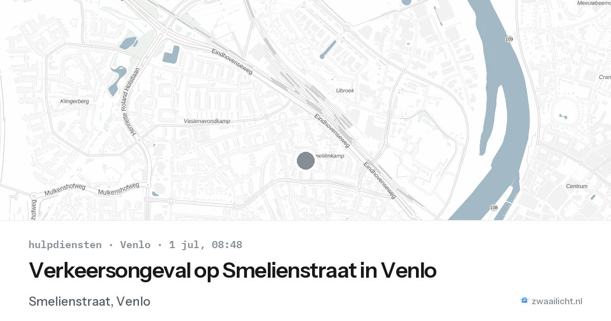 Verkeersongeval op Smelienstraat in Venlo — 1 jul 2026