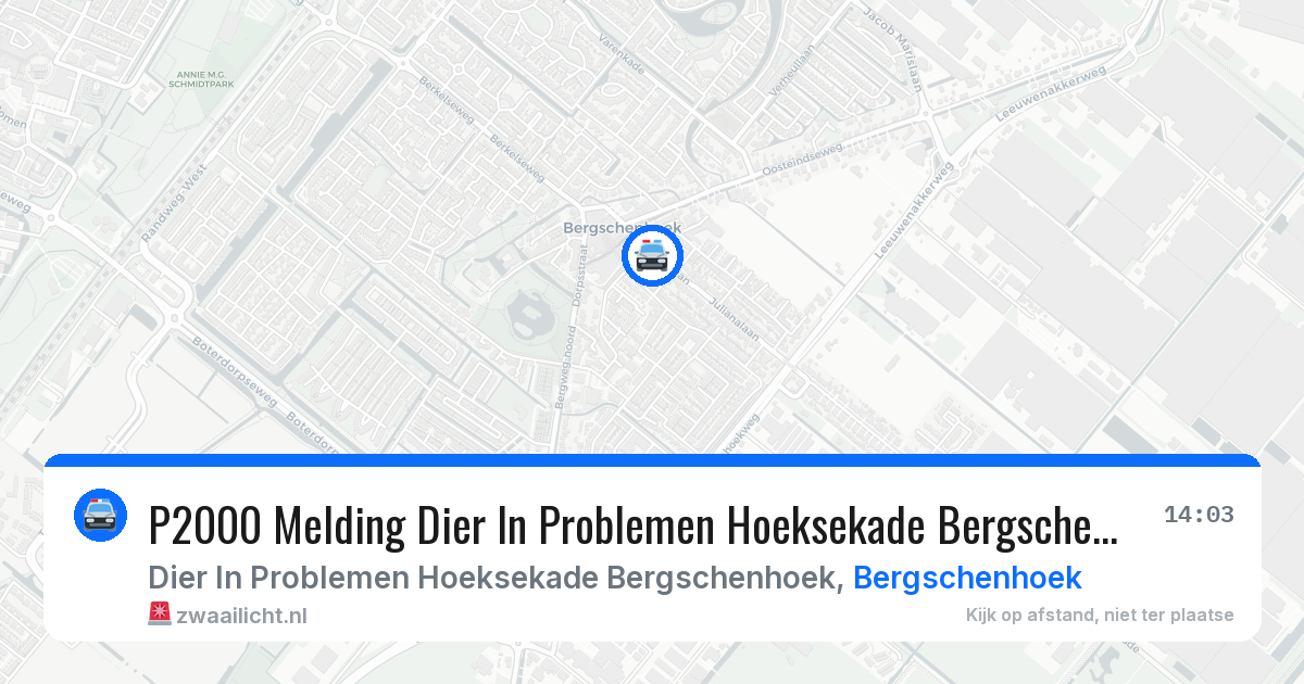 P2000 Melding Dier In Problemen Hoeksekade Bergschenhoek, Bergschenhoek — 6 apr 2026