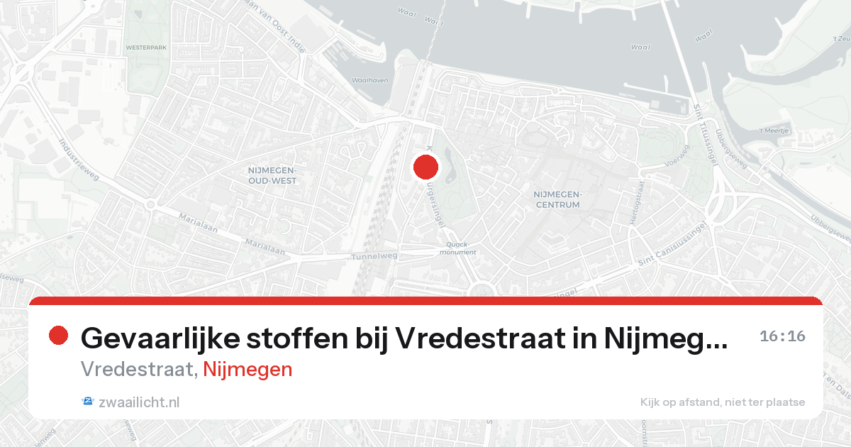 Gevaarlijke stoffen bij Vredestraat in Nijmegen — 16 aug 2026