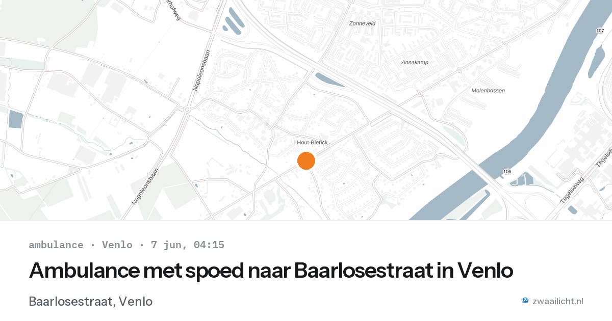 Ambulance met spoed naar Baarlosestraat in Venlo — 7 jun 2026