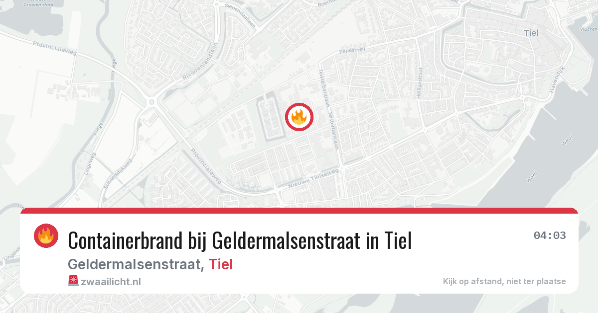 Containerbrand bij Geldermalsenstraat in Tiel — 29 jun 2026