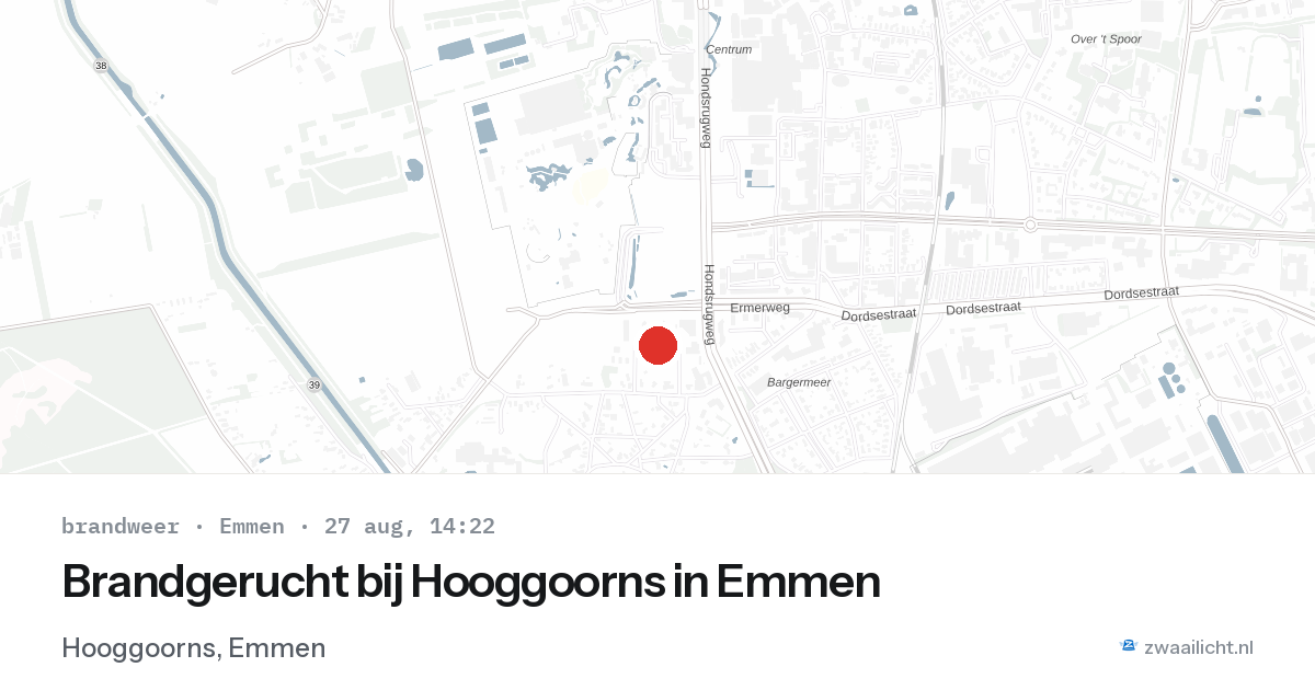 Brandgerucht bij Hooggoorns in Emmen — 27 aug 2026